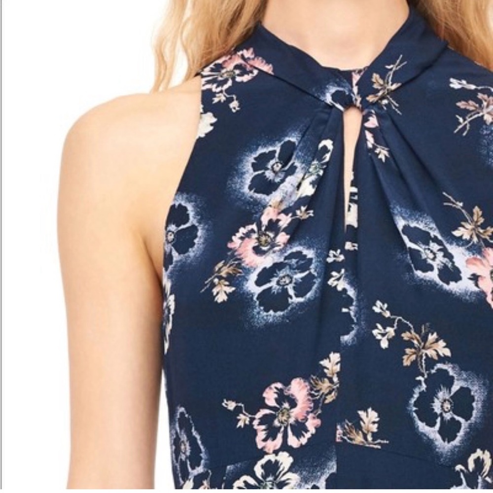 Rebecca Taylor Navy Floral Halter Keyhole Camisole